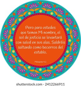 Malachi (Malaquías) 4:2 "But for you who fear My name". Beautiful mandala in Hispanic style with bible verse inside. Use for holidays, events, children, women bible, decoration, wall art, print