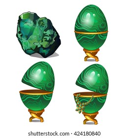 Malachite casket in the shape of an egg. Vector illustration.
