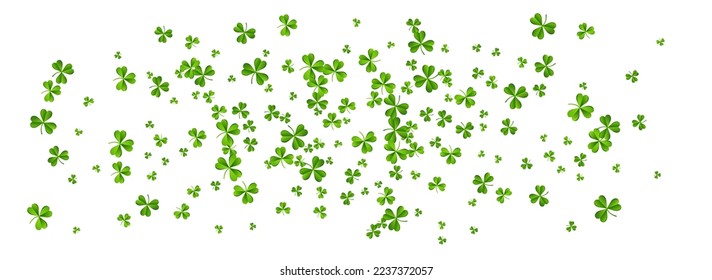 Malachite Clover Air Vector White Panoramic Background. Spring Leaves Holiday Design. Saint Patrick Leaf Illustration. Olive color Foliage Stream Template.