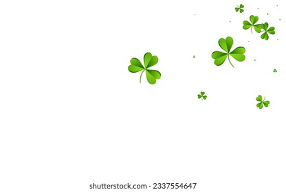 Malachite Clover Isolated Vector White Background. Green Foliage Falling Design. Wind Leaves Wallpaper. Olive color Shamrock Botanical Illustration.