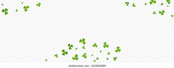 Malachite Clover Minimal Vector Transparent Panoramic Background. Spring Foliage Holiday Illustration. Falling Shamrock Backdrop. Green Leaf Wind Template.