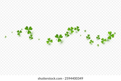 Malachite Clover Minimal Vector Transparent Background. Bright Leaves Falling Design. Isolated Leaf Pattern. Spring Shamrock Saint Patrick Backdrop.