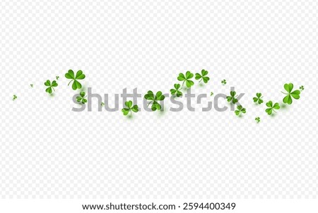 Malachite Clover Minimal Vector Transparent Background. Bright Leaves Falling Design. Isolated Leaf Pattern. Spring Shamrock Saint Patrick Backdrop.