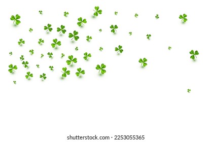 Malachite Clover Minimal Vector White Background. Green Shamrock Air Pattern. Isolated Leaves Backdrop. Spring Leaf Botanical Illustration.