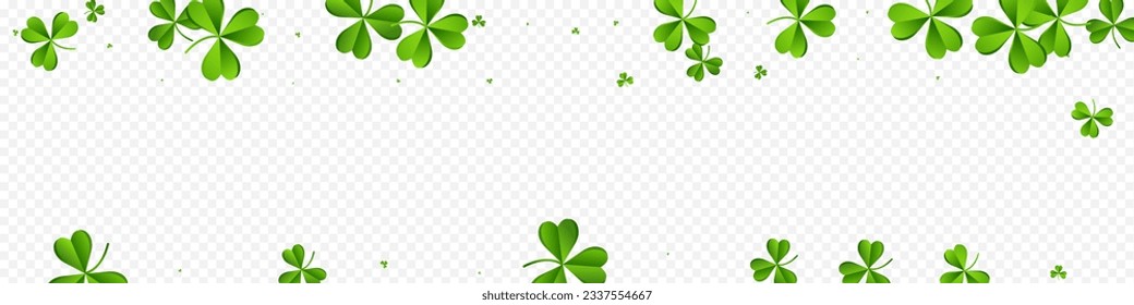 Malachite Clover Saint Patrick Vector Transparent Panoramic Background. Olive color Leaves Holiday Pattern. Isolated Leaf Wallpaper. Bright Shamrock Summer Template.