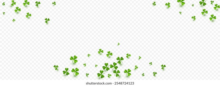 Malachite Clover Saint Patrick Vector Transparent Panoramic Background. Spring Foliage Wind Design. Fly Leaves Pattern. Bright Leaf Holiday Wallpaper.