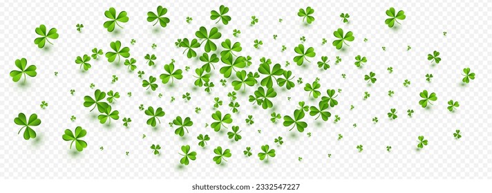 Malachite Clover Stream Vector Transparent Panoramic Background. Olive color Shamrock Botanical Wallpaper. Saint Patrick Foliage Illustration. Bright Leaves Holiday Template.