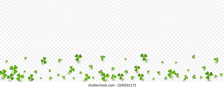 Malachite Clover Summer Vector Transparent Panoramic Background. Bright Foliage Fly Design. Holiday Leaves Wallpaper. Green Shamrock Botanical Template.