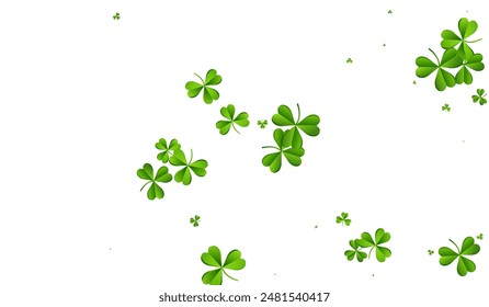 Malachite Clover Wind Vector White Background. Green Foliage Falling Backdrop. Stream Leaves Design. Olive color Shamrock Minimal Pattern.