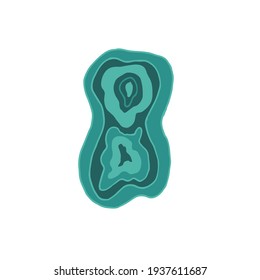 Malachite crystals in section, isolated on a white background. Vector illustration in cartoon style. Mystical crystals for design and decoration.