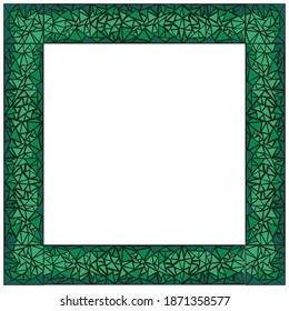 Malachite green mosaic square frame. Isolated vector illustration on white background. 