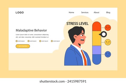 Maladaptive behavior web banner or landing page. Neurosis, chronic stress and anxiety mental disorder. Angry furious cursing man expressing negative emotions., Flat vector illustration