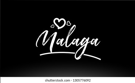 malaga black and white city hand written text with heart for logo or typography design