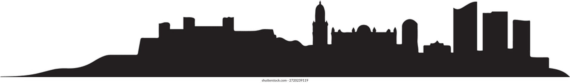 Skyline von Malaga. Design Vektor schwarze Silhouette
