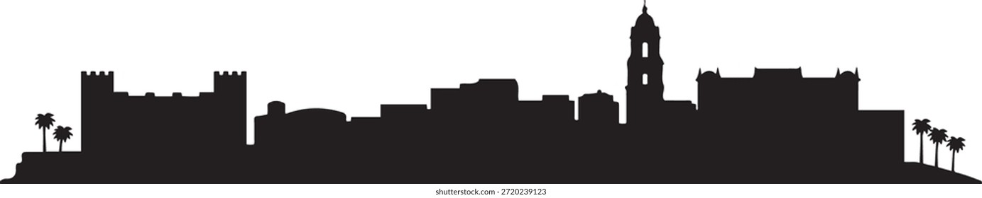 Skyline de la ciudad de Málaga. silueta de Vector de diseño negro

