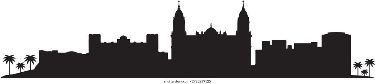 Skyline de la ciudad de Málaga. silueta de Vector de diseño negro
