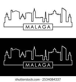 Horizonte de Málaga. Estilo lineal. Una sola línea. Archivo de Vector editable.