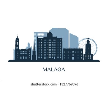 Malaga skyline, monochrome silhouette. Vector illustration.