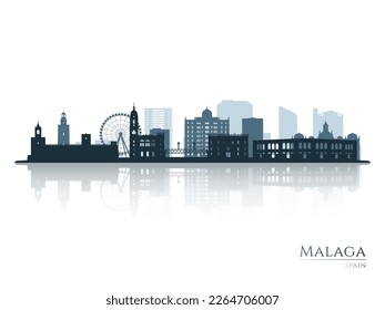 Malaga skyline silhouette with reflection. Landscape Malaga, Spain. Vector illustration.