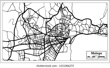 Malaga Spain City Map in Retro Style. Outline Map. Vector Illustration.