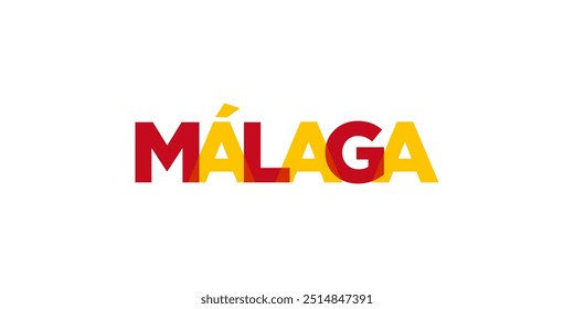 Malaga in the Spain emblem. The design features a geometric style, vector illustration with bold typography in a modern font. The graphic slogan lettering.