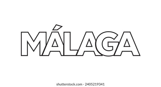Malaga in the Spain emblem for print and web. Design features geometric style, vector illustration with bold typography in modern font. Graphic slogan lettering isolated on white background.