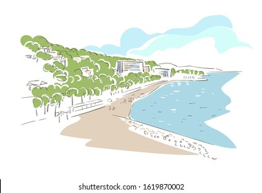Malaga Spain Europe vector sketch city illustration line art
