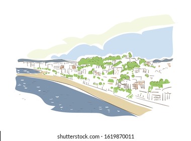 Malaga Spain Europe vector sketch city illustration line art