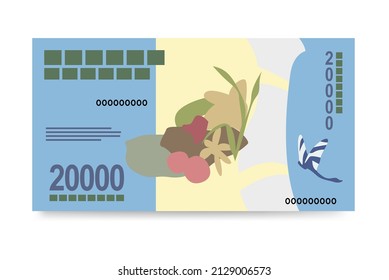 Malagasy Ariary Vector Illustration. Madagascar money set bundle banknotes. Paper money 20000 MGA. Flat style. Isolated on white background.