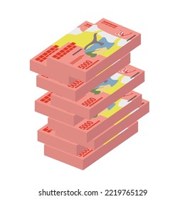 Malagasy Ariary Vector Illustration. Madagascar money set bundle banknotes. Paper money 5000 MGA. Flat style. Isolated on white background. Simple minimal design.