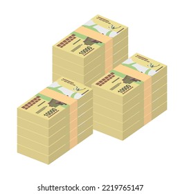 Malagasy Ariary Vector Illustration. Madagascar money set bundle banknotes. Paper money 10000 MGA. Flat style. Isolated on white background. Simple minimal design.