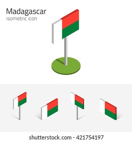 Malagasy flag (Republic of Madagascar), vector set of isometric flat icons, 3D style. African country flags. Editable design elements for banner, website, presentation, infographic, map, card. Eps 10