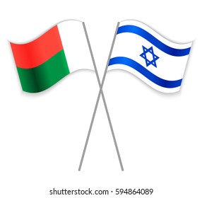Malagasy and Israeli crossed flags. Madagascar combined with Israel isolated on white. Language learning, international business or travel concept.