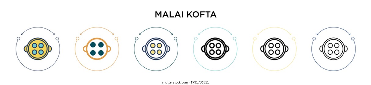 Malai kofta icon in filled, thin line, outline and stroke style. Vector illustration of two colored and black malai kofta vector icons designs can be used for mobile, ui, web