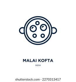 malai kofta icon from india collection. Thin linear malai kofta, india, cuisine outline icon isolated on white background. Line vector malai kofta sign, symbol for web and mobile