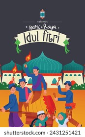 Malam Takbiran, translation Eid Fitr eve culture in Indonesia illustration