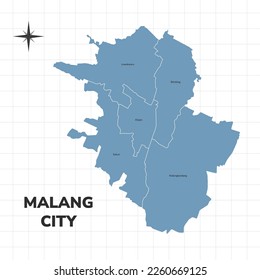 Malang city map illustration. Map of cities in Indonesia