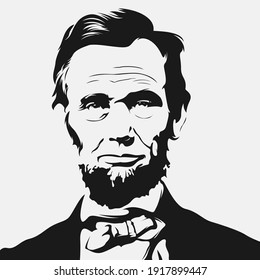 Malang, East Java - Indonesia - 16 February 2021: Abraham Lincoln in black and white vector illustration portrait. 