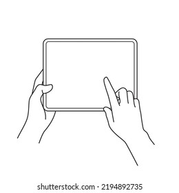 Malang, Indonesia - August 28 2022: Ipad On Hand Out Line Art Icon