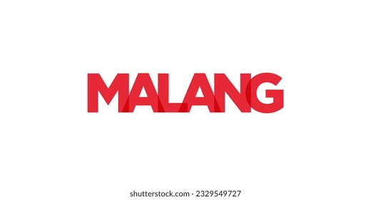Malang in the Indonesia emblem for print and web. Design features geometric style, vector illustration with bold typography in modern font. Graphic slogan lettering isolated on white background.
