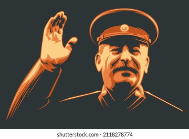 Malang, Indonesia - February 5th 2022: Joseph Stalin Vintage Colour Line Art Portrait Vector Illustration Template. Historical People. Eps10. 