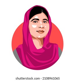 Malang, Indonesia - Januari 19 2022; Malala Yousafzai  is a Pakistani activist for female education. Eps file
