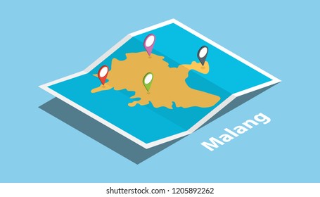 malang indonesia java explore maps with isometric style and pin location tag on top vector illustration