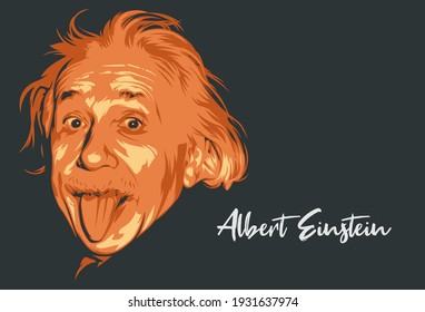 Malang, Indonesia - March 6th 2021: Albert Einstein Portrait Line Art Vector Illustration Template. Eps 10. Historical People