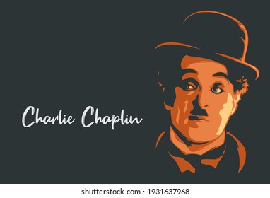 Malang, Indonesia - March 7th 2021: Charlie Chaplin line art portrait vector illustration template. Historical people. Eps10. 