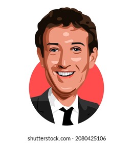 Malang (Indonesia) - 23 de noviembre de 2021; Mark Zuckerberg es un magnate de los medios, empresario de internet y filántropo de Estados Unidos. estilo de caricatura en el archivo eps. editable