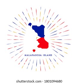 Malapascua Island sunburst badge. The island sign with map and Filipino flag. Colorful rays around the logo. Vector illustration.