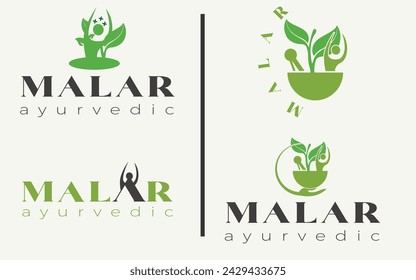 Malar ayurvedic vector logo design template. Natural pharmacy icon.