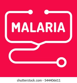 Malaria. Badge with stethoscope icon. Flat vector illustration on red background.