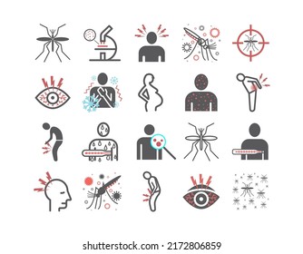 Malaria line icon. Infographics. Symptoms, Vector signs for web graphics.